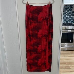 Princess Polly Elegant Red and Black Women's Mesh Thigh Slit Maxi Skirt | 8